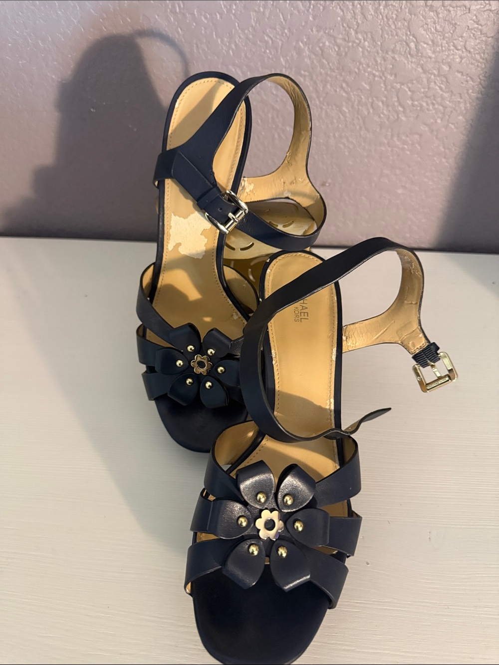 Michael Kors Navy Floral Strap Heeled Sandals